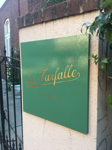 Le Farfalle gold leaf painted sign